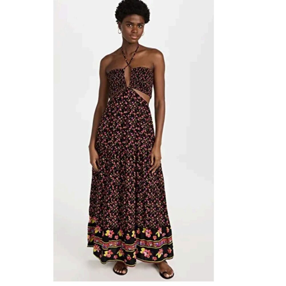 MAAJI  Floral Pansie Hattie Cut-Out Midi Sleeveless Dress Black Size Medium NWT